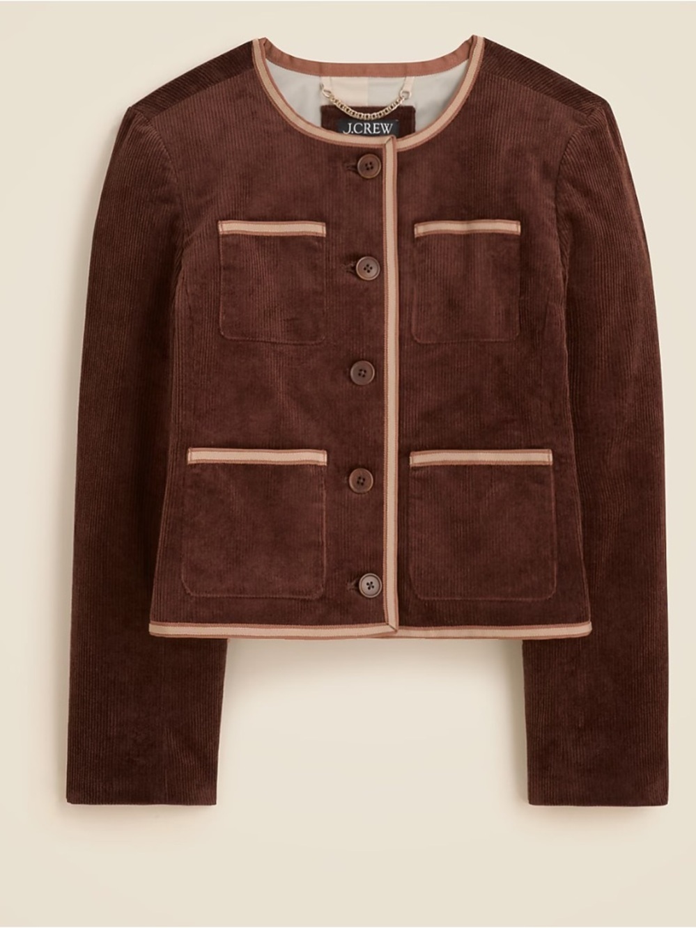 J crew French press brown Patch-pocket lady jacket in stretch corduroy